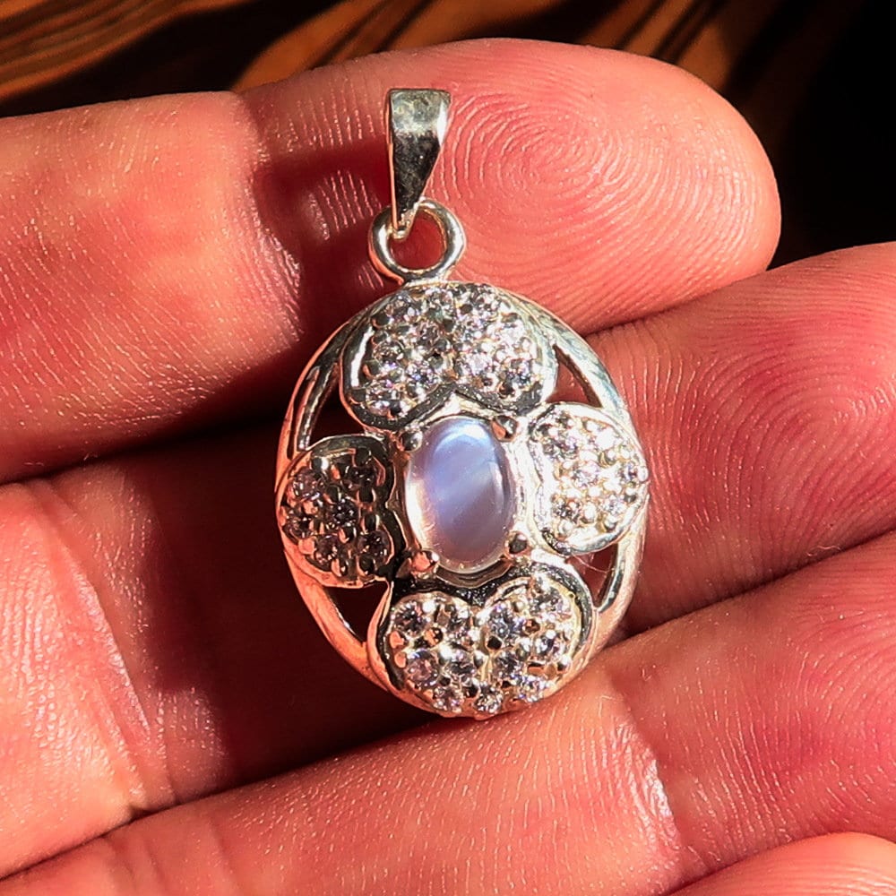 Moonstone Pendant, Sterling Silver Pendant, Shamrock silver Pendant,