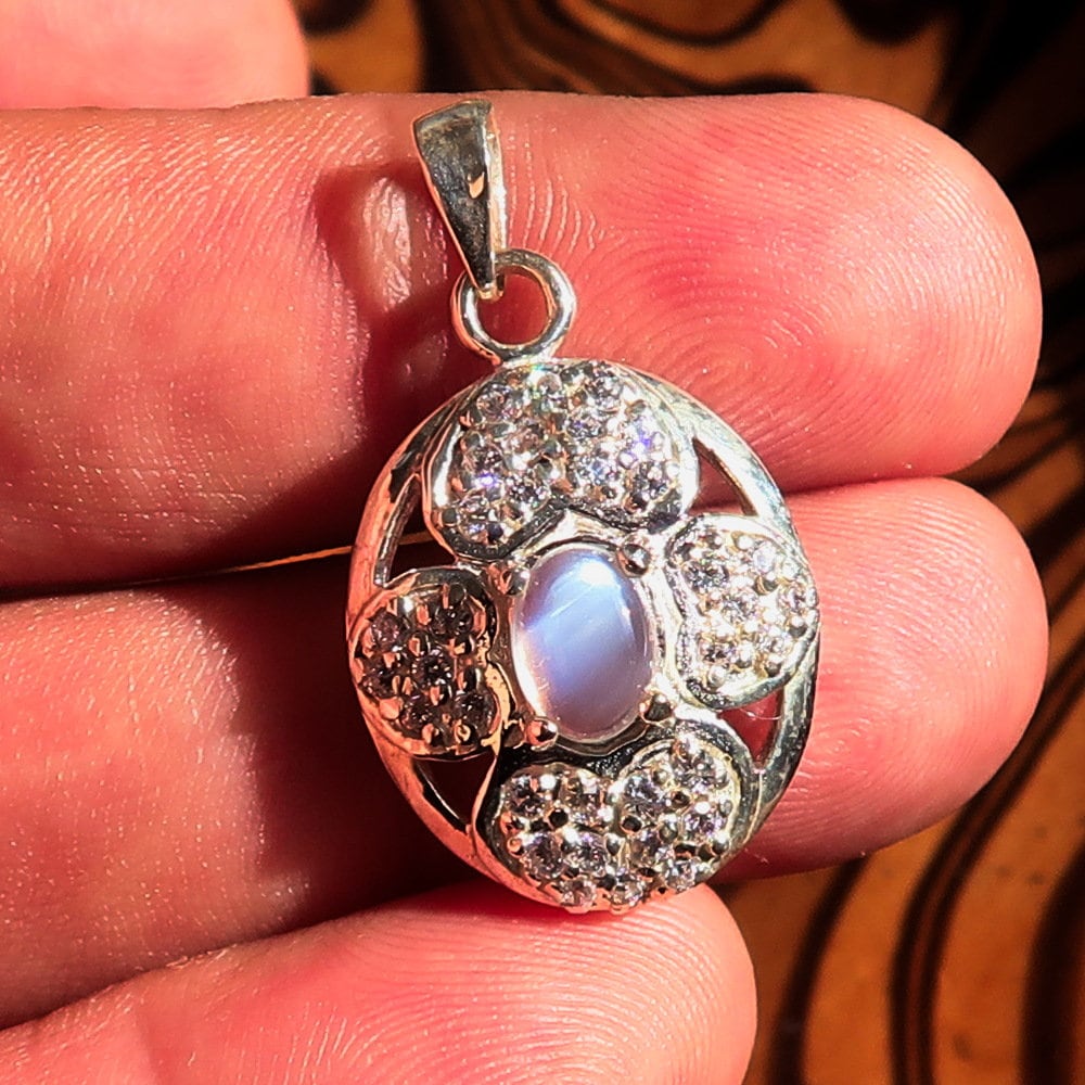 Moonstone Pendant, Sterling Silver Pendant, Shamrock silver Pendant,