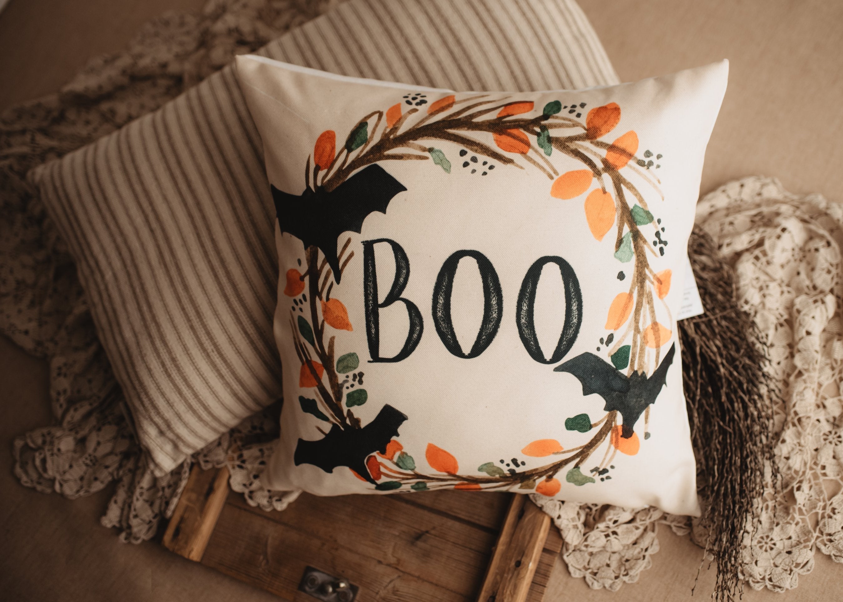 Boo Halloween Wreath Pillow Cover |  Fall decor | Farmhouse Pillows |