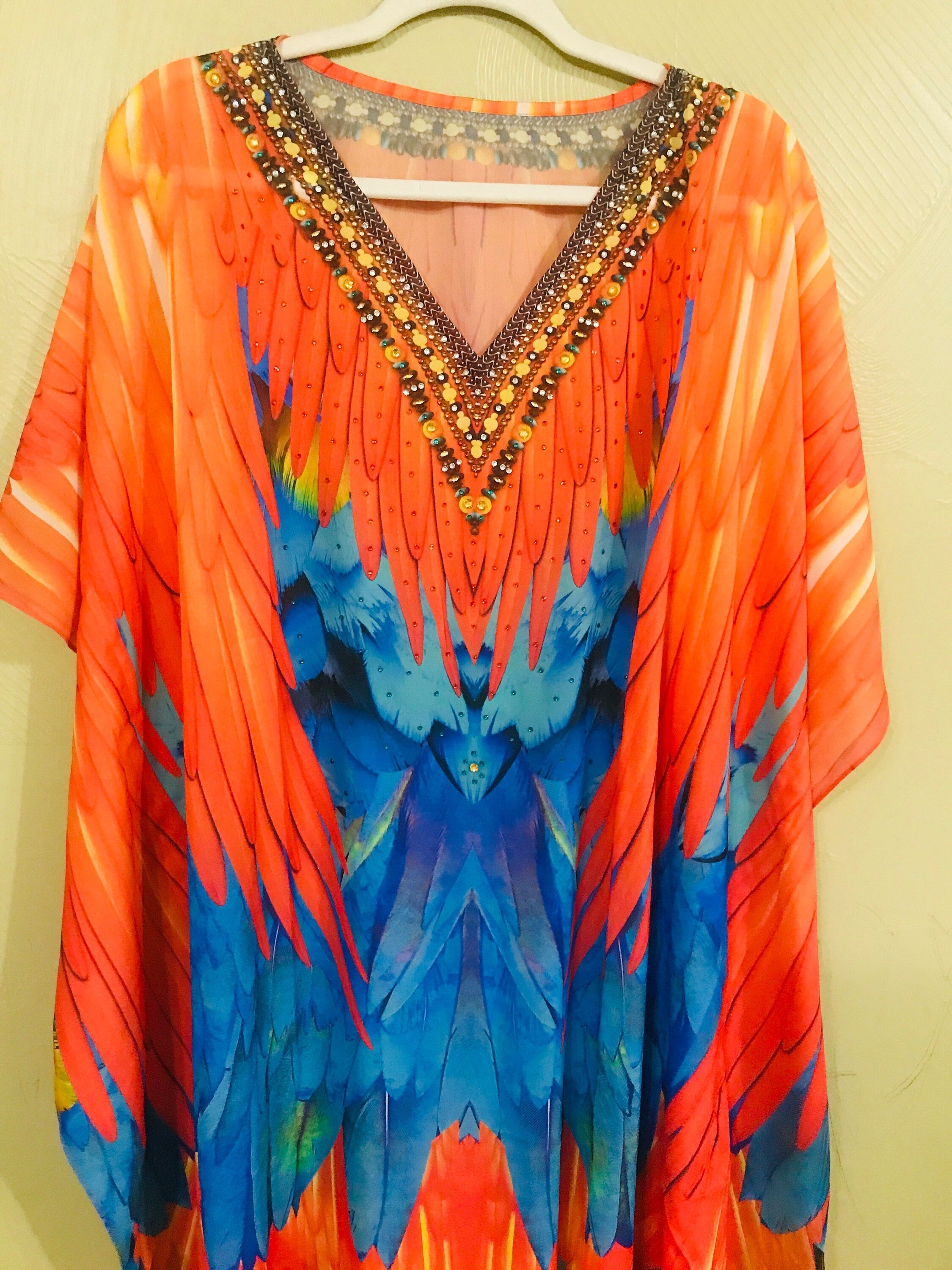 Tribal Kaftan Dress, Feather Caftan Dress, Plus Size Kaftan For Women,