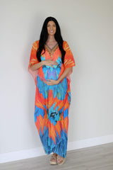 Tribal Kaftan Dress, Feather Caftan Dress, Plus Size Kaftan For Women,