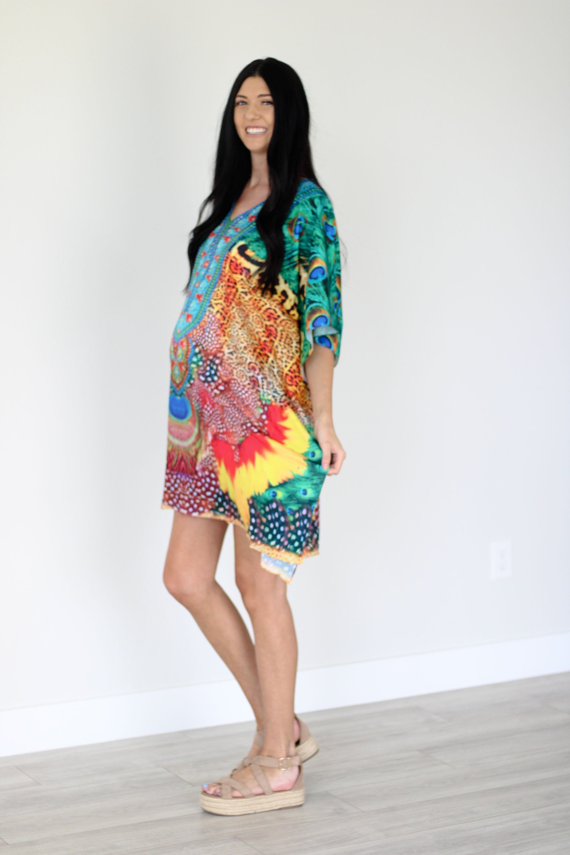 Tropical Kaftan Dress, Plus Size Kaftan Dress, African Dress, Midi