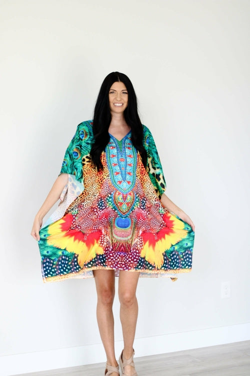 Tropical Kaftan Dress, Plus Size Kaftan Dress, African Dress, Midi