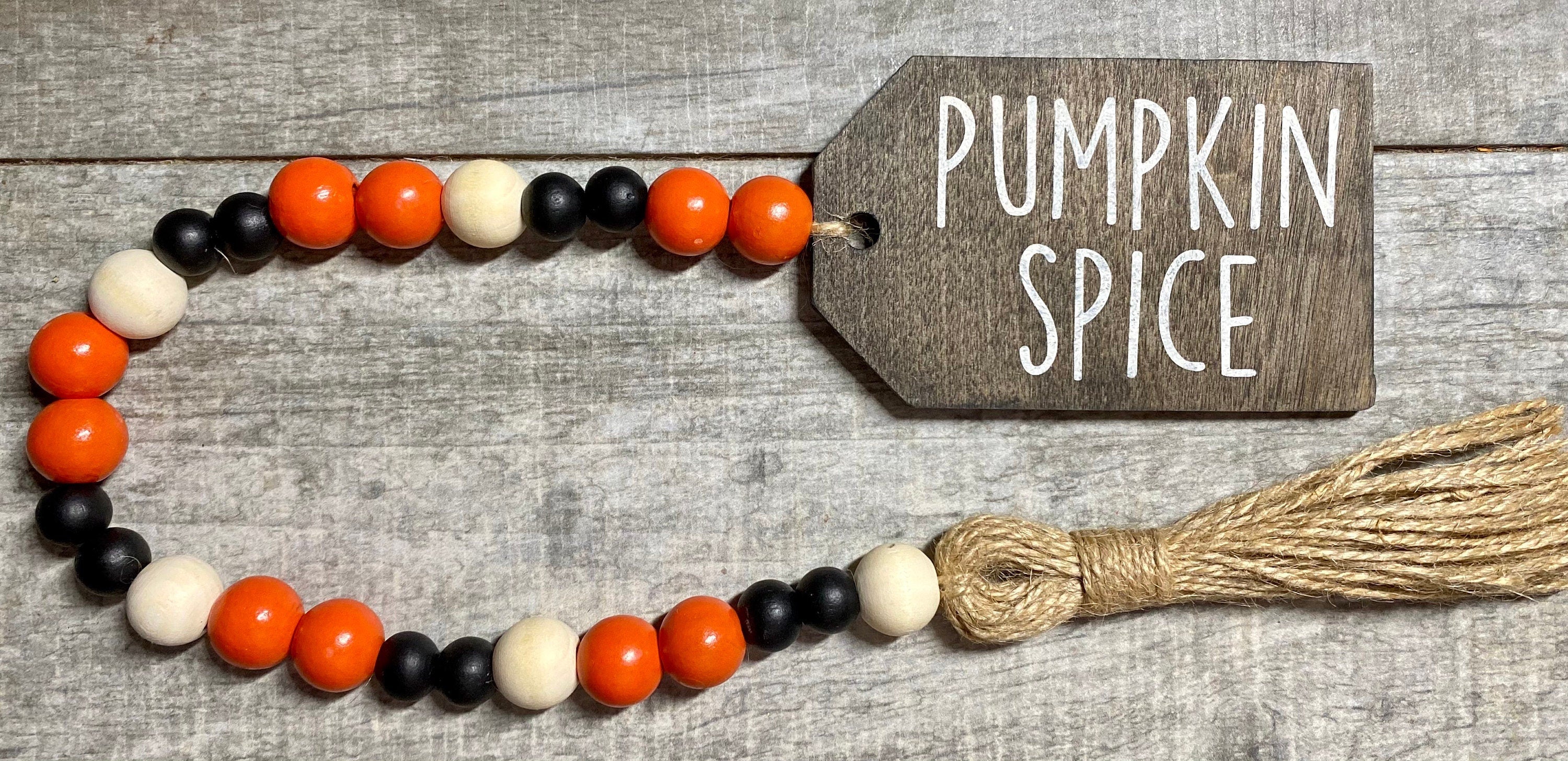 Halloween Wood Bead Garland, Pumpkin Tiered Tray Decor, Fall Bead