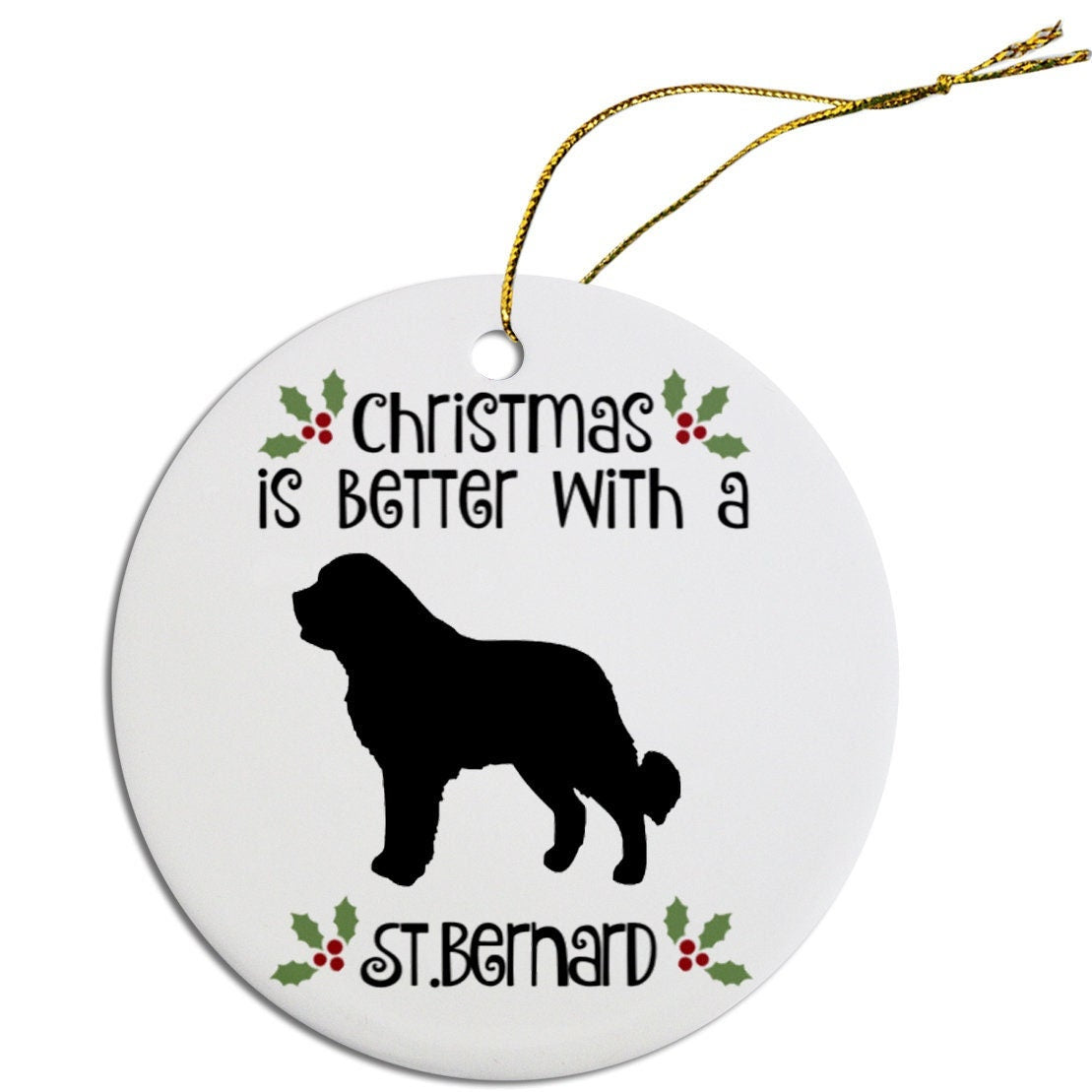 Dog Breed Specific Round Christmas Ornament, "St. Bernard"