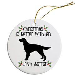 Dog Breed Specific Round Christmas Ornament, "Irish Setter"