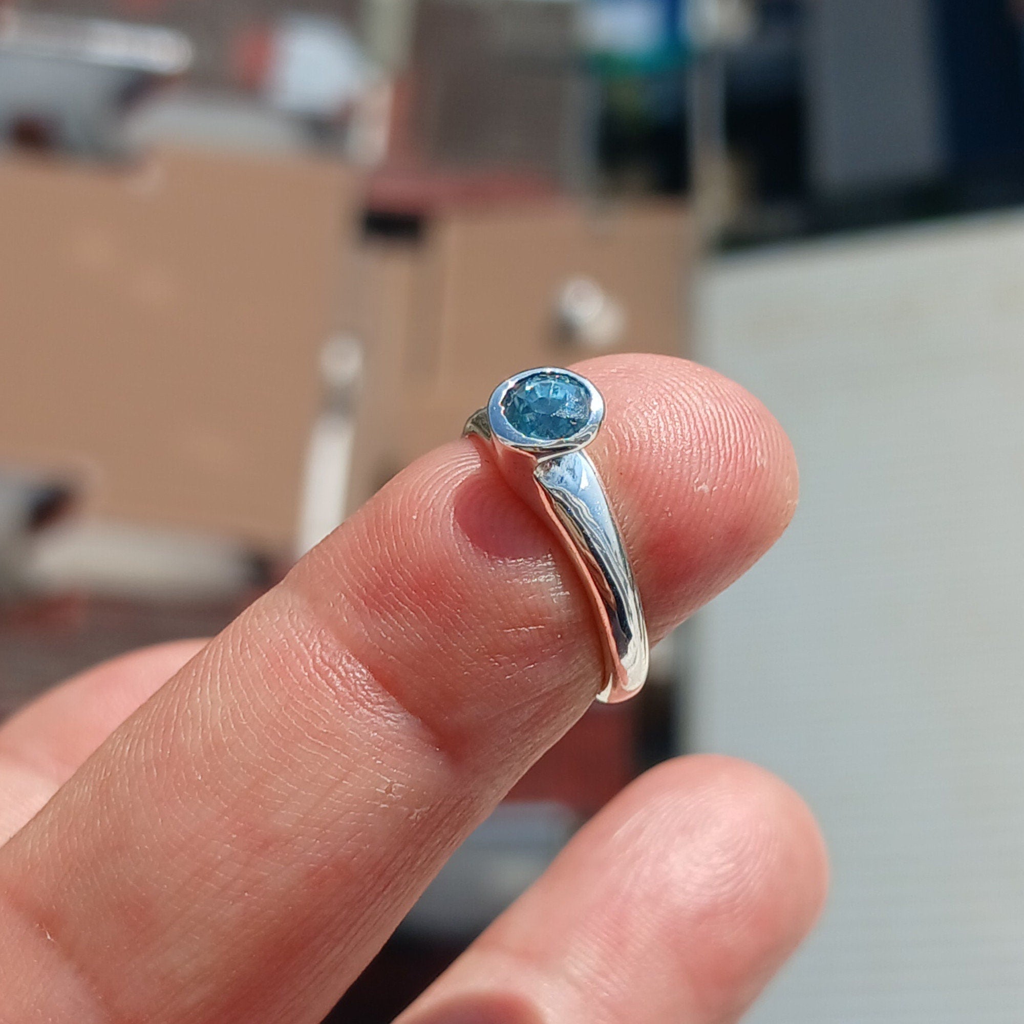 Blue Zircon Ring, Sterling Silver Ring, Blue Gemstone Ring, Minimalist