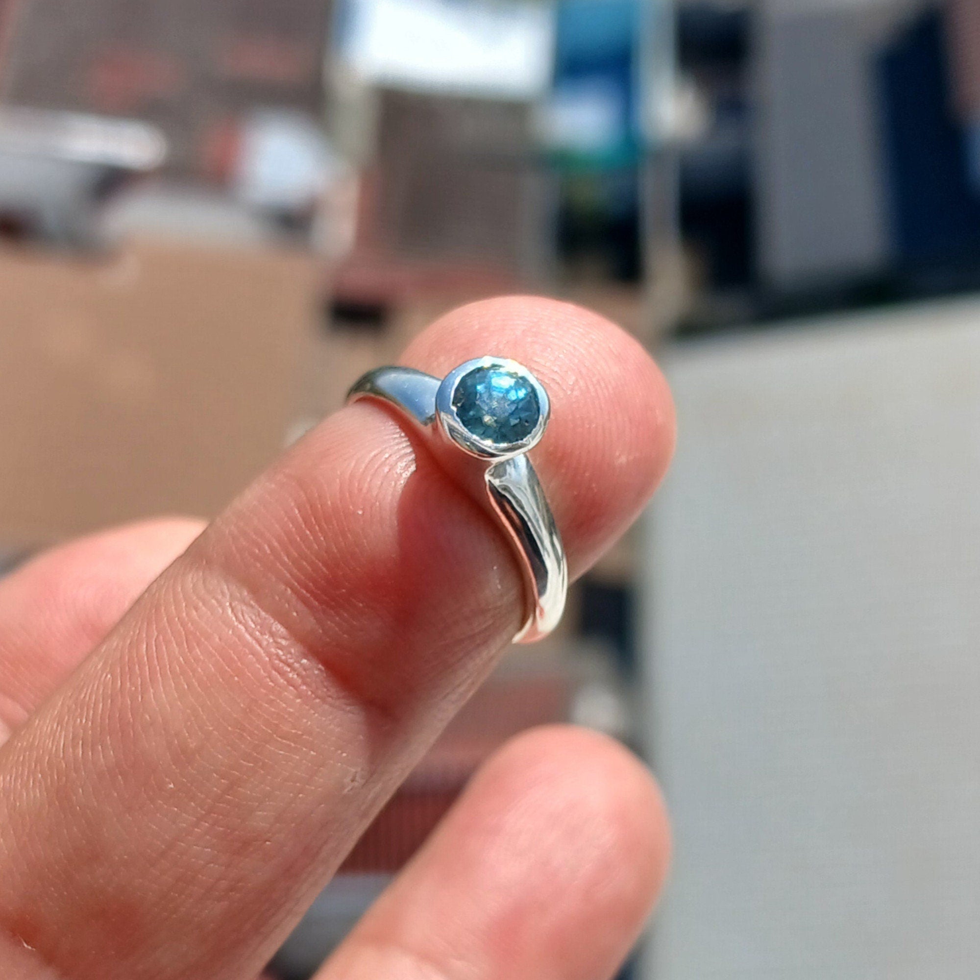 Blue Zircon Ring, Sterling Silver Ring, Blue Gemstone Ring, Minimalist