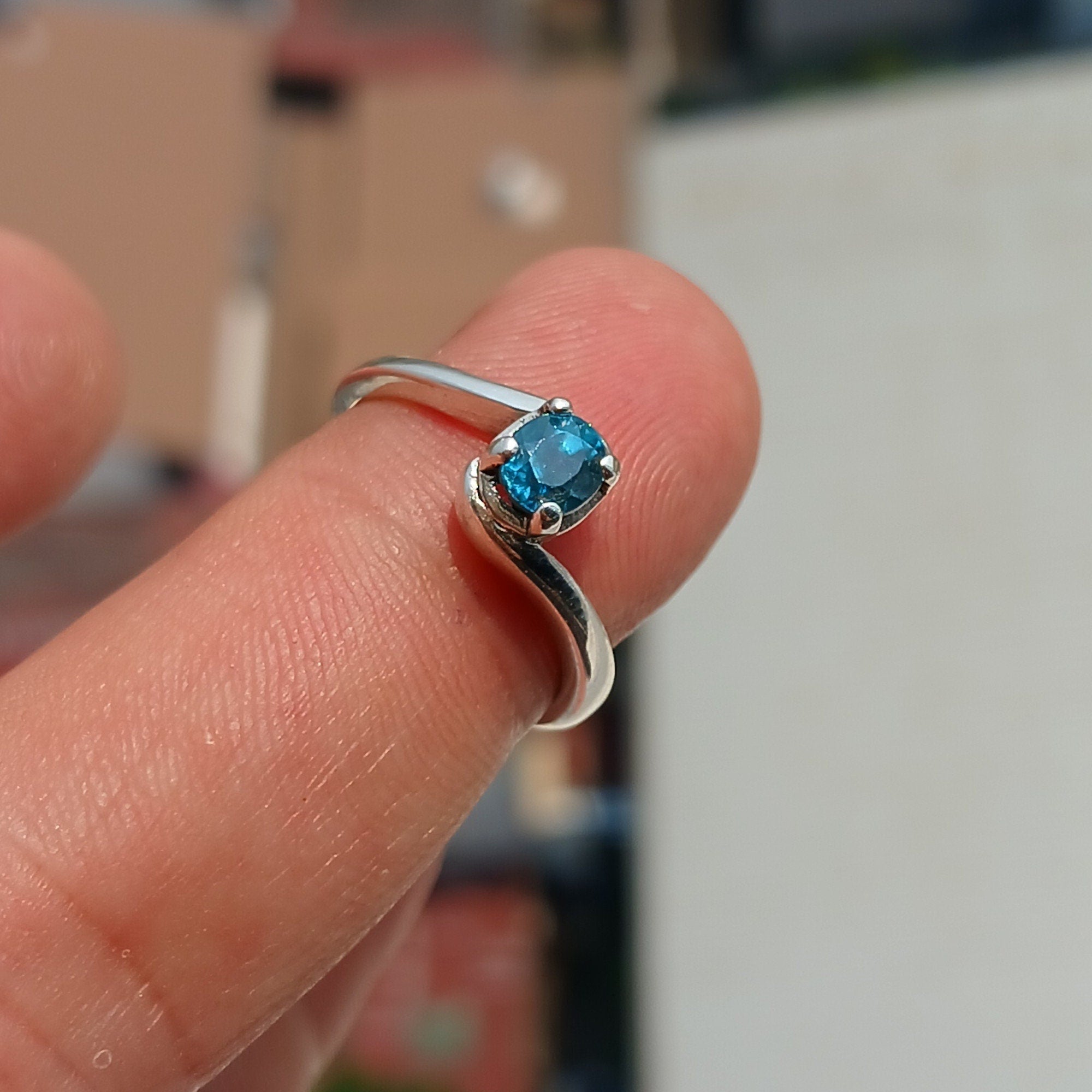 Blue Zircon Ring, Sterling Silver Ring, Blue Gemstone Ring, Solitaire