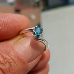 Blue Zircon Ring, Sterling Silver Ring, Blue Gemstone Ring, Solitaire