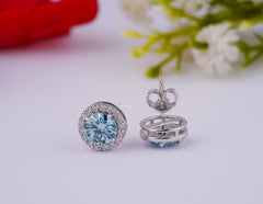 Sapphire Blue Lab Diamond Earrings 2.40 Ctw IGI Certified Round Halo