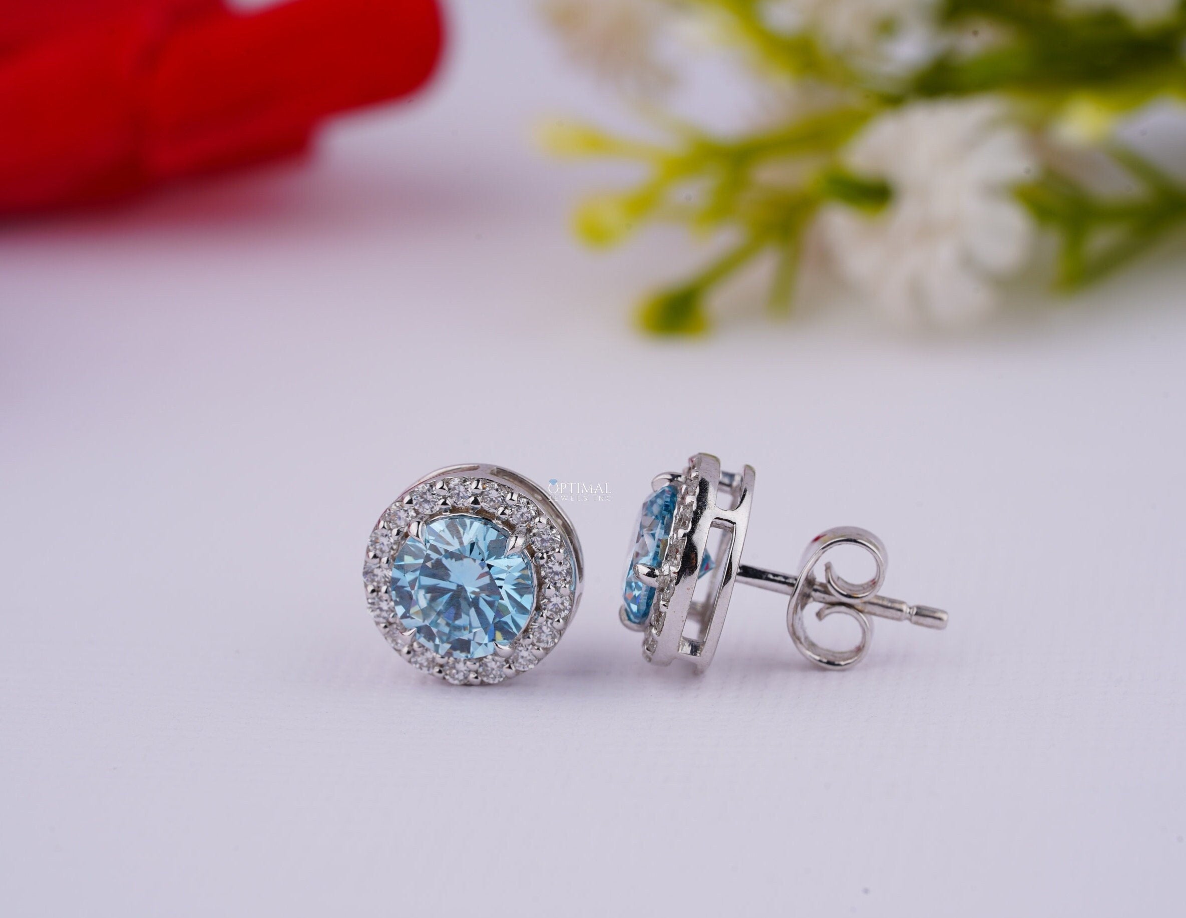 Sapphire Blue Lab Diamond Earrings 2.40 Ctw IGI Certified Round Halo