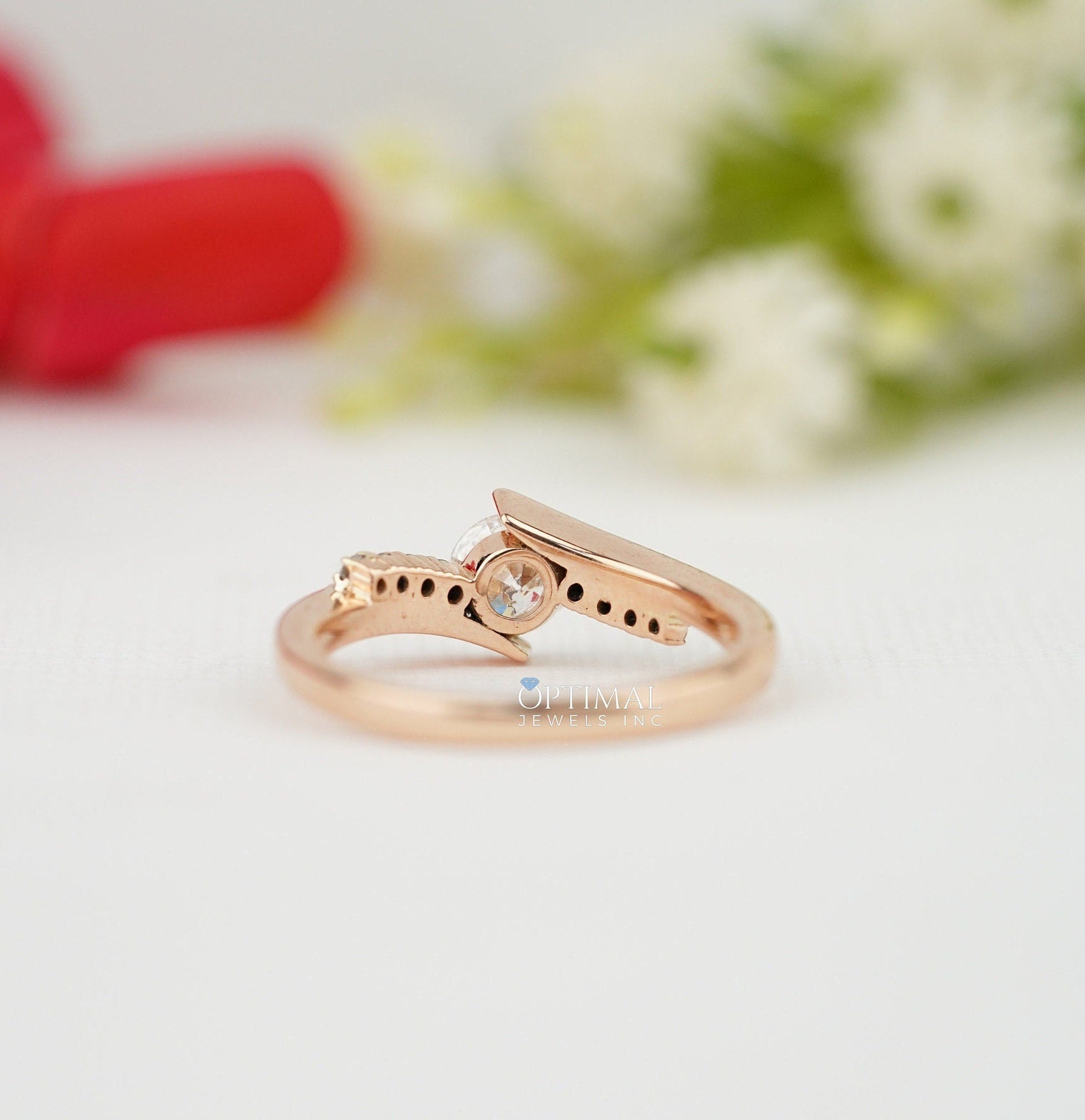 Sparking Round Lab Diamond Ring 0.75 CTW Pave Set Ring Solid Rose Gold