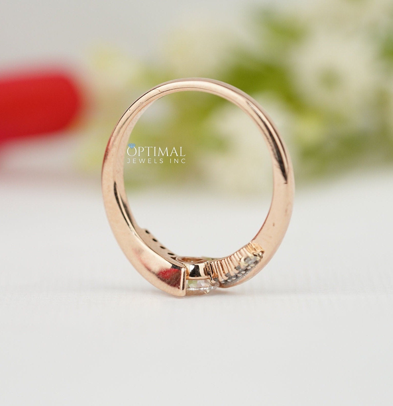 Sparking Round Lab Diamond Ring 0.75 CTW Pave Set Ring Solid Rose Gold