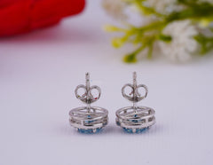 Sapphire Blue Lab Diamond Earrings 2.40 Ctw IGI Certified Round Halo