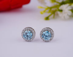 Sapphire Blue Lab Diamond Earrings 2.40 Ctw IGI Certified Round Halo