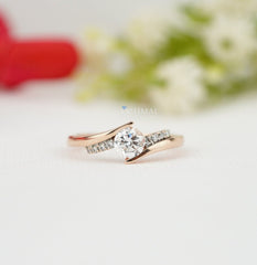 Sparking Round Lab Diamond Ring 0.75 CTW Pave Set Ring Solid Rose Gold