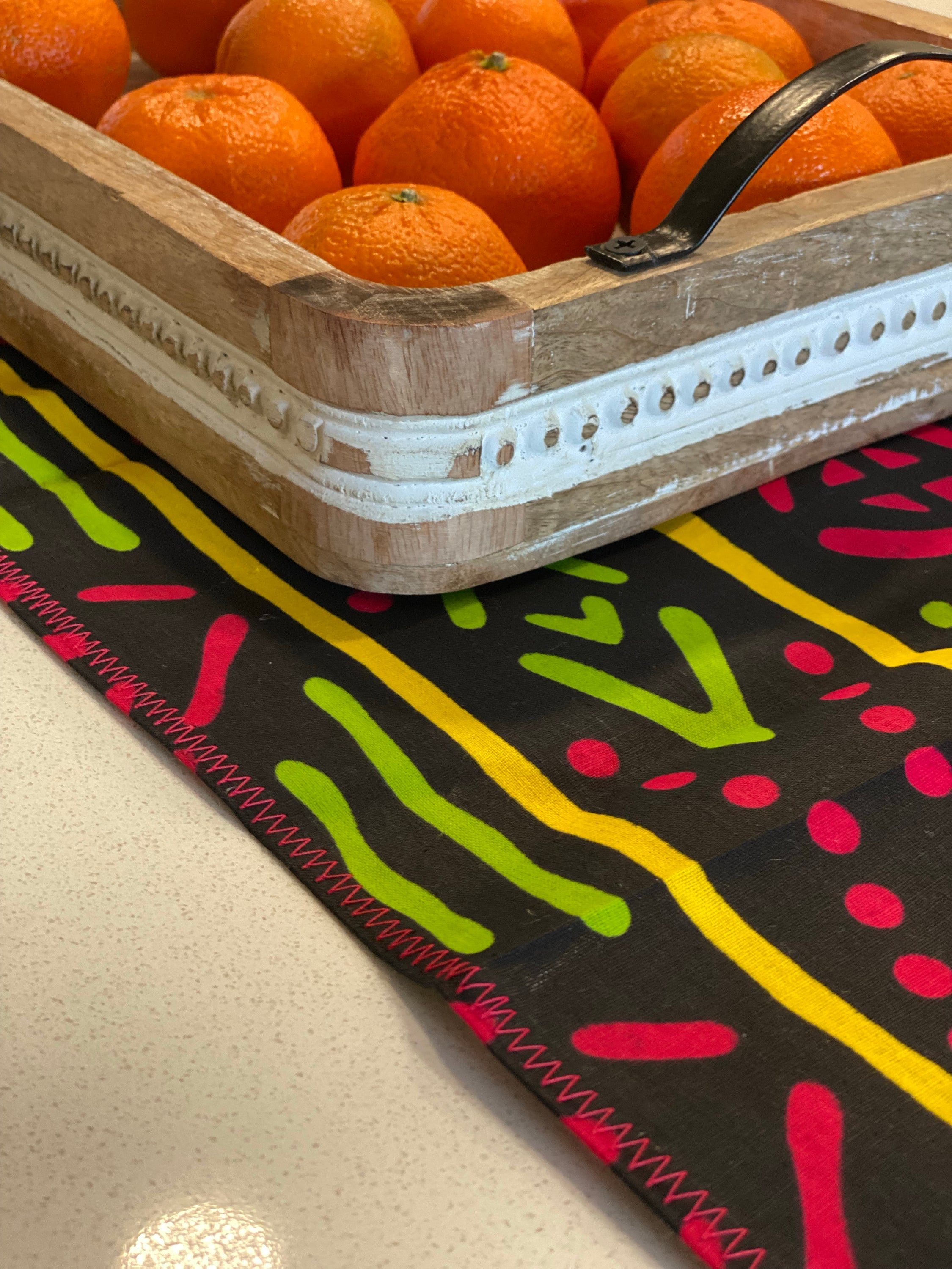 Handmade, Coffee Table Runner, Pink & Green, Wax Print