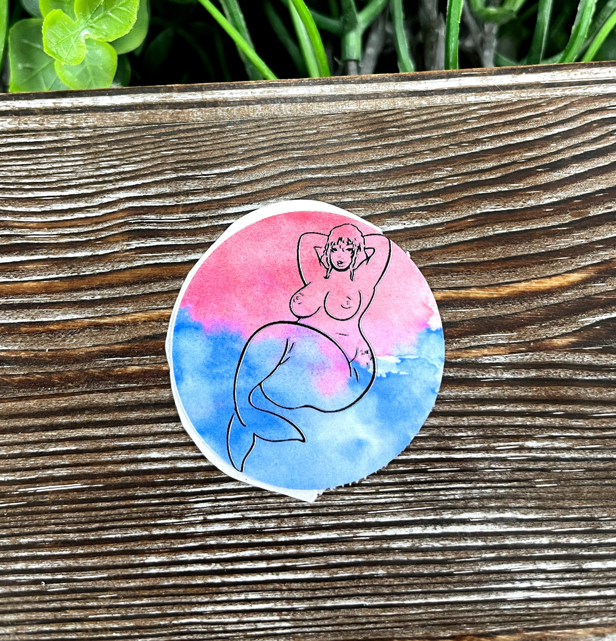 Watercolor Naked Mermaid Die Cut Sticker, Graphic Art Sticker, Vinyl,