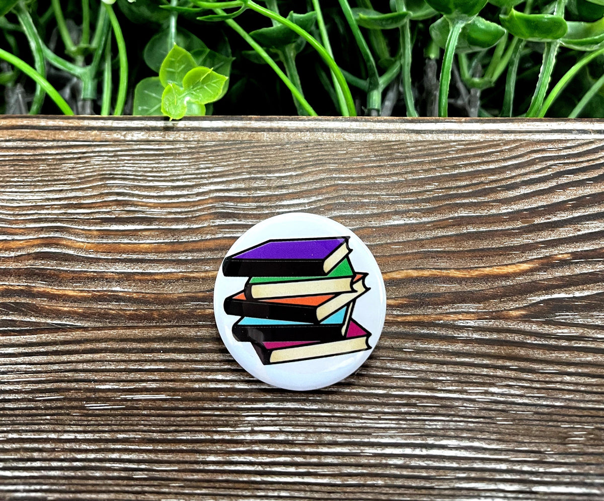 Stack of Books Reading Graphic Art Button / Pin 1.25”