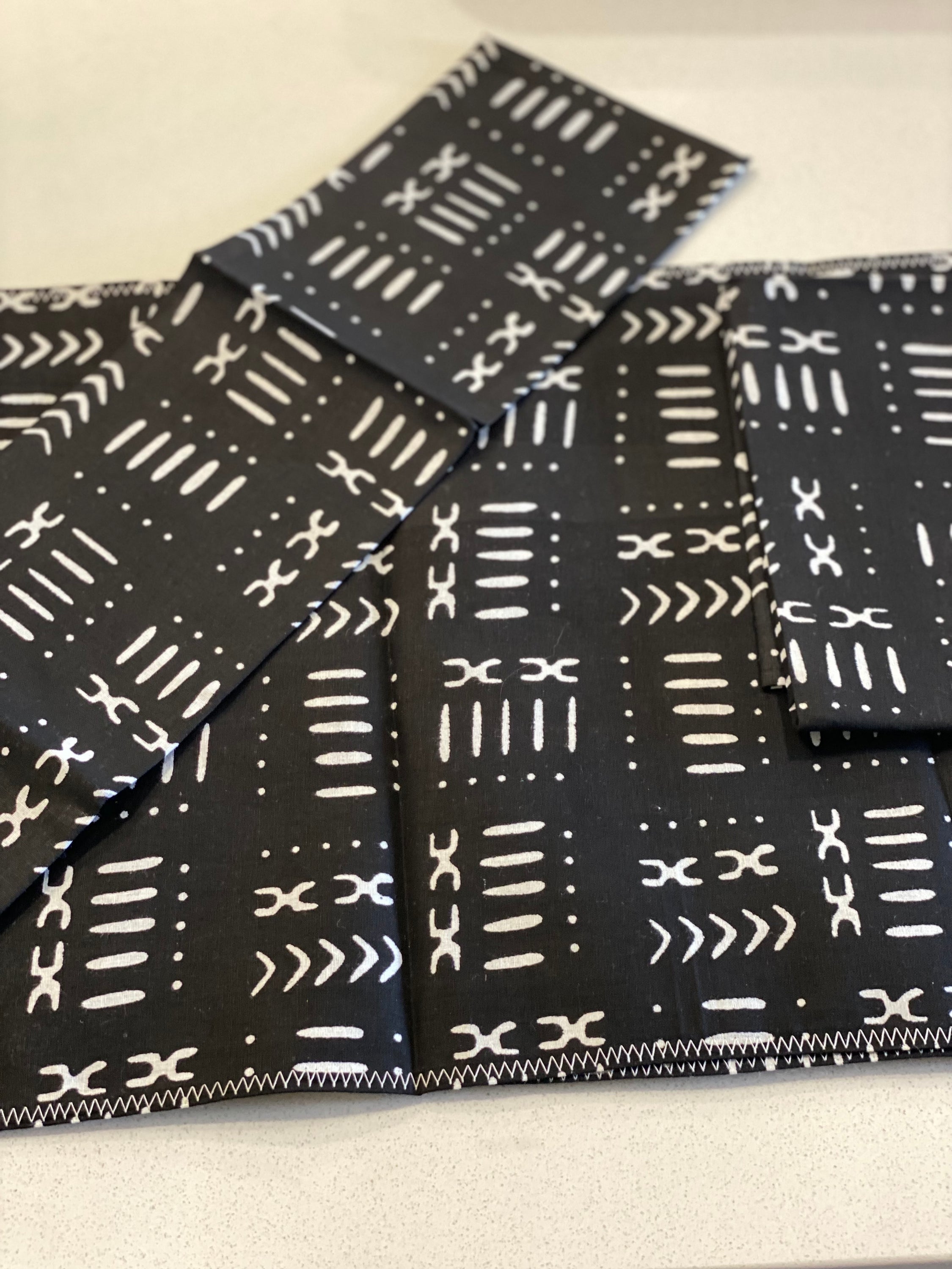 Handmade, Coffee Table Runner, Black Mudcloth, Wax Print