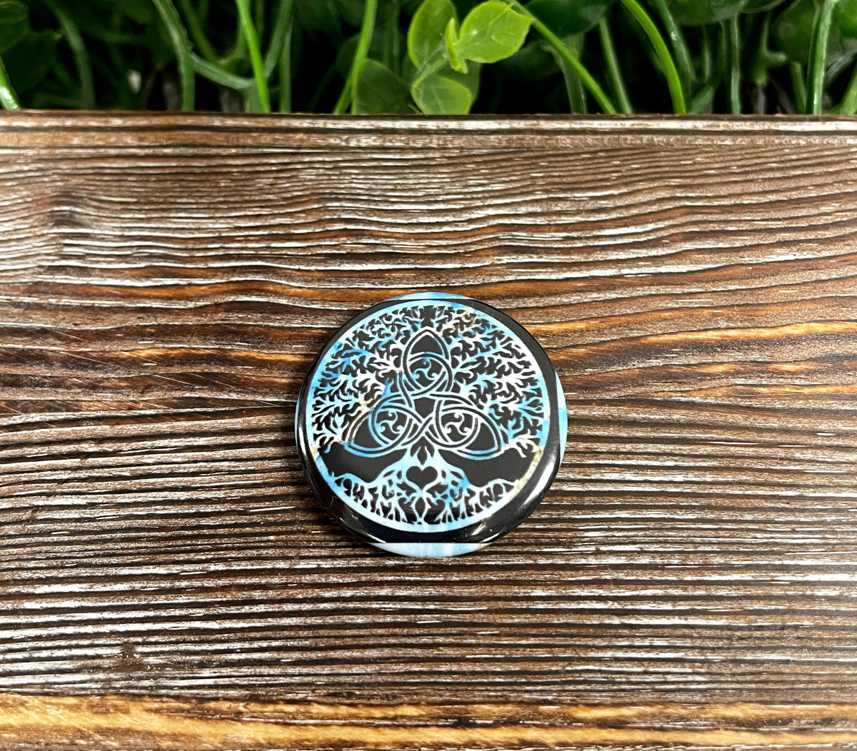 Celtic Tree of Life, Graphic Art Button / Pin 1.25” , Blue Background