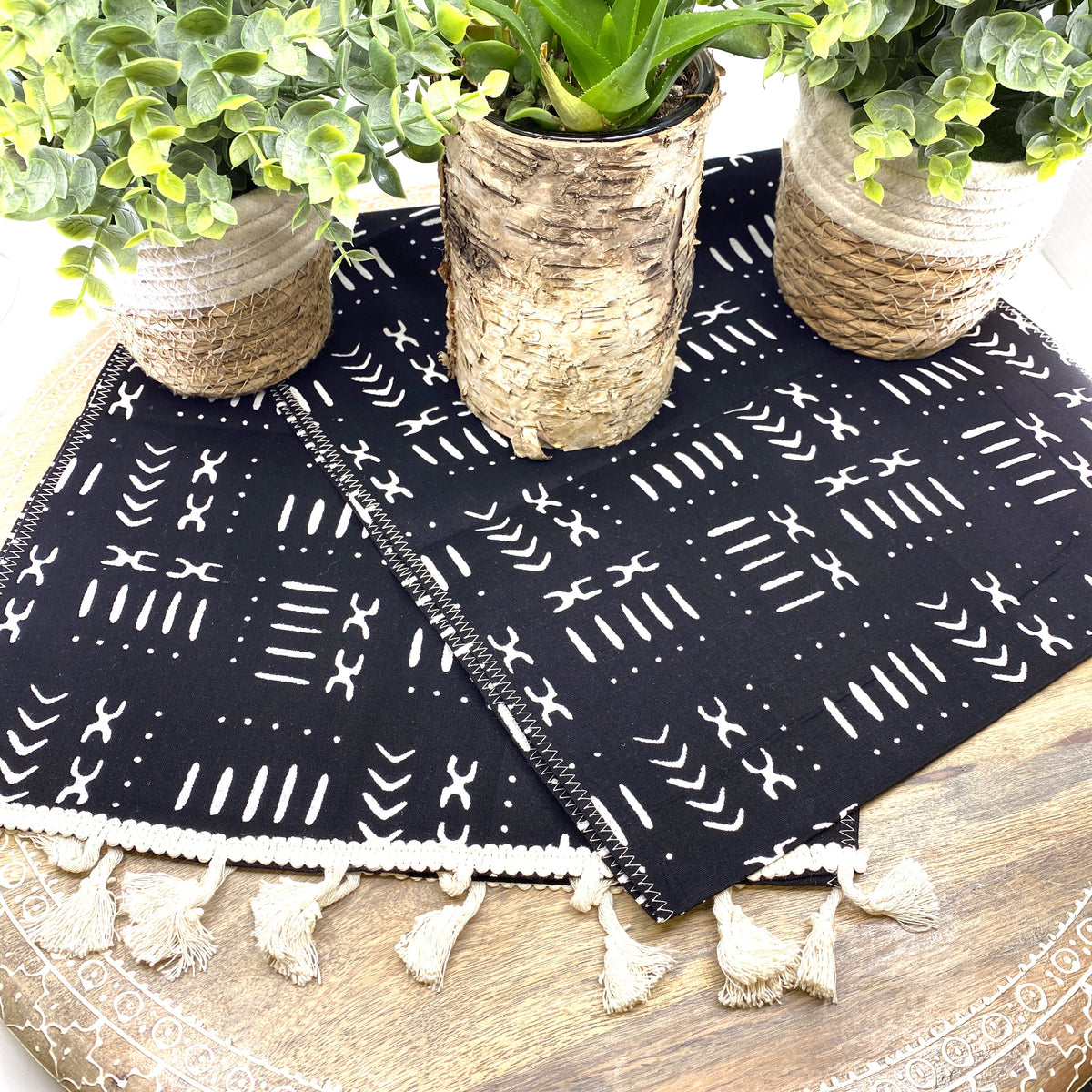 Handmade, Coffee Table Runner, Black Mudcloth, Wax Print