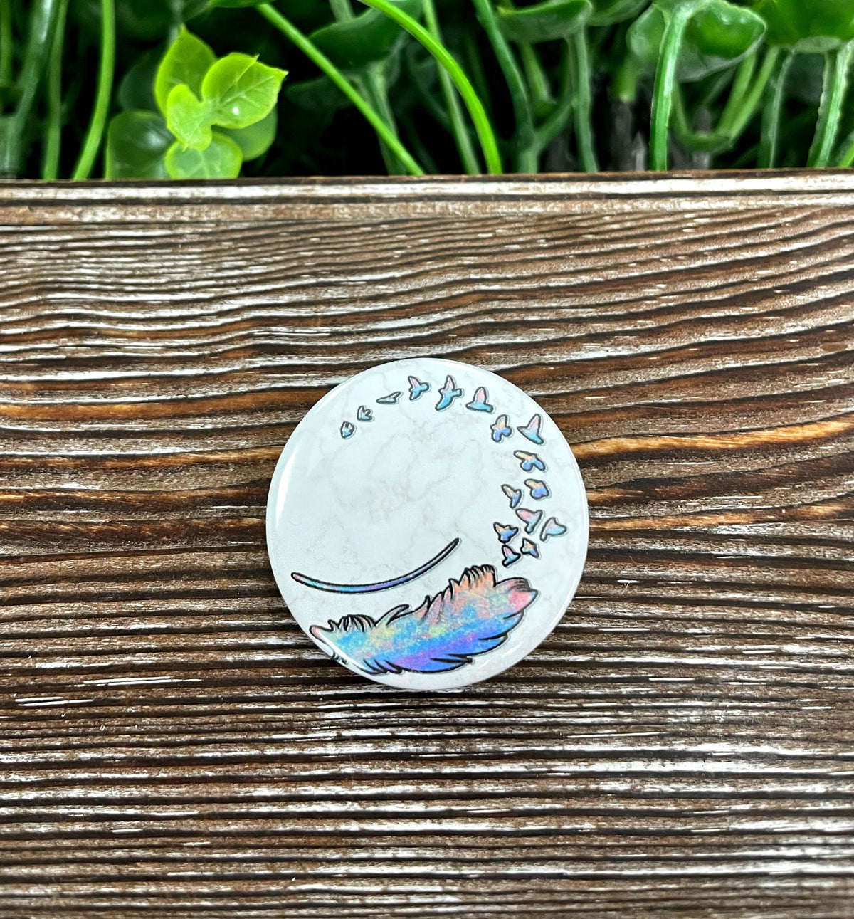 Feather into Birds Graphic Art Button / Pin 1.25”