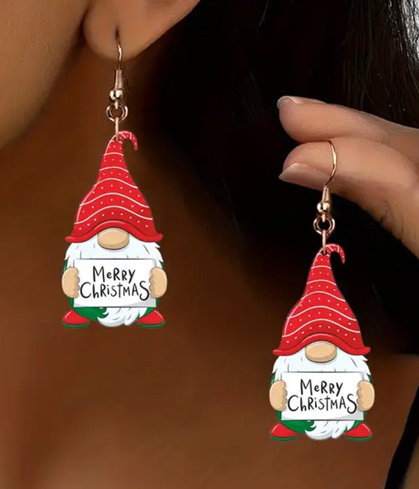 Christmas Acrylic Earrings - Merry Christmas Gnome