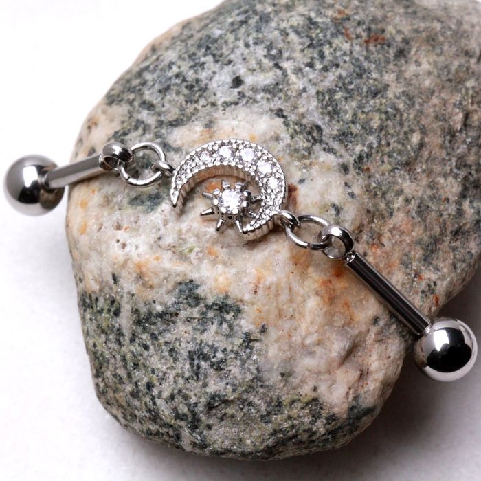 316L Stainless Steel Moon and Star Chain Industrial Barbell