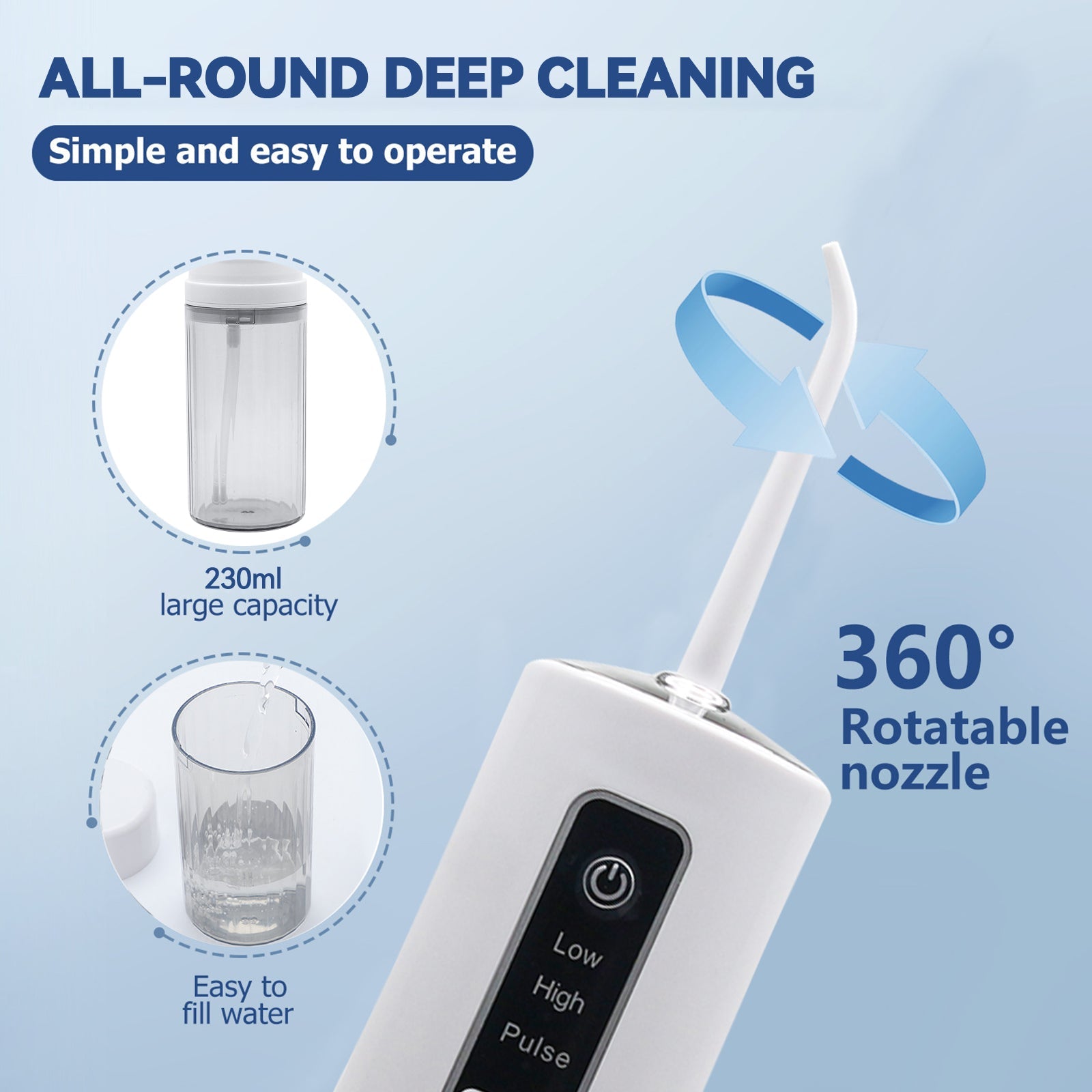 230ML Tank Cordless Water Flosser Dental Teeth Cleaner, Rechargeable