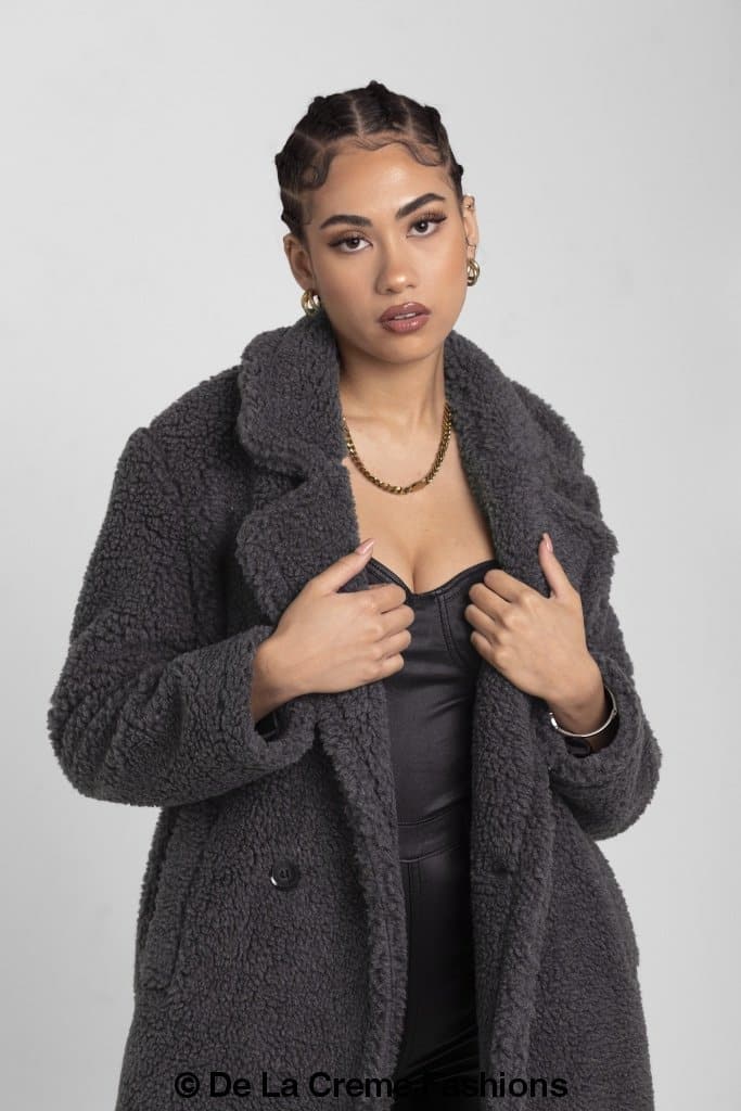 Jackie Double Breasted Borg Teddy Midi Coat - Horizon Bliss