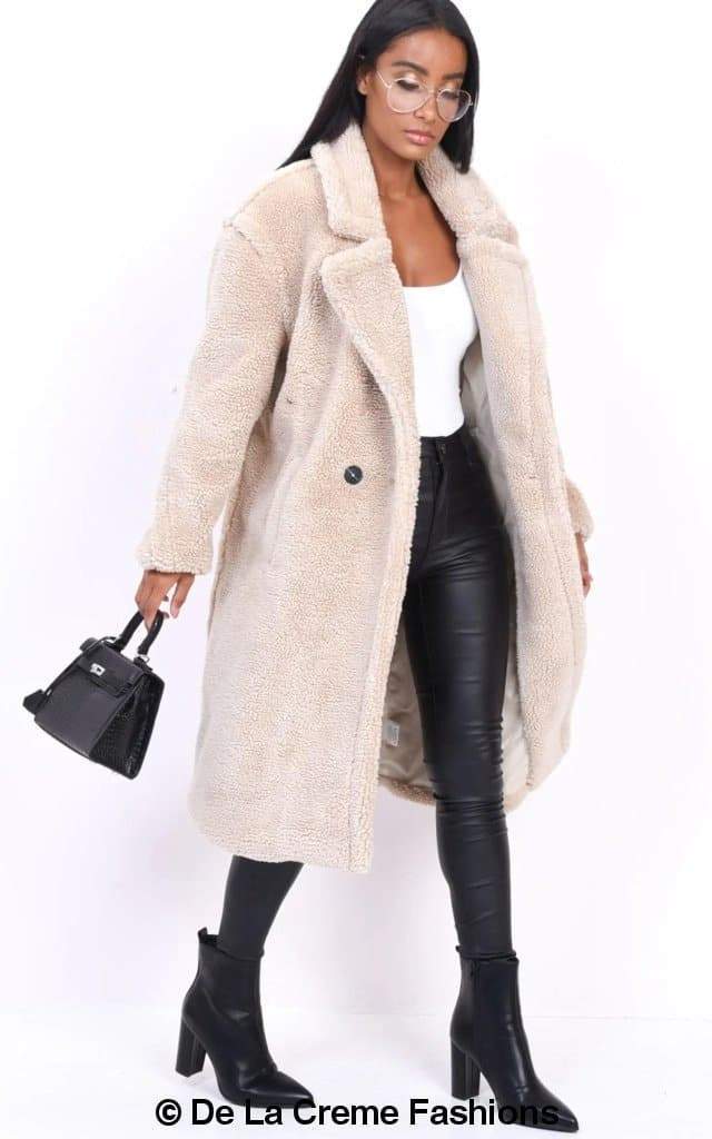 Jackie Double Breasted Borg Teddy Midi Coat - Horizon Bliss