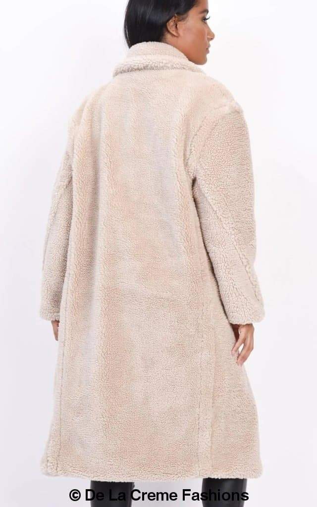 Jackie Double Breasted Borg Teddy Midi Coat - Horizon Bliss