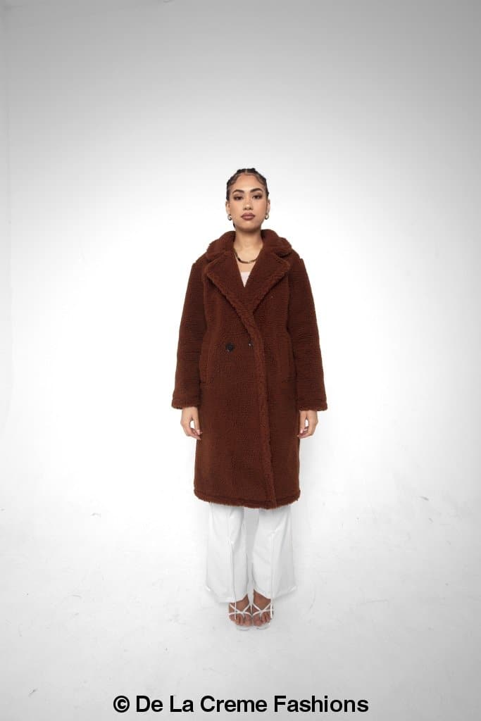 Jackie Double Breasted Borg Teddy Midi Coat - Horizon Bliss