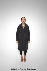 Jackie Double Breasted Borg Teddy Midi Coat - Horizon Bliss