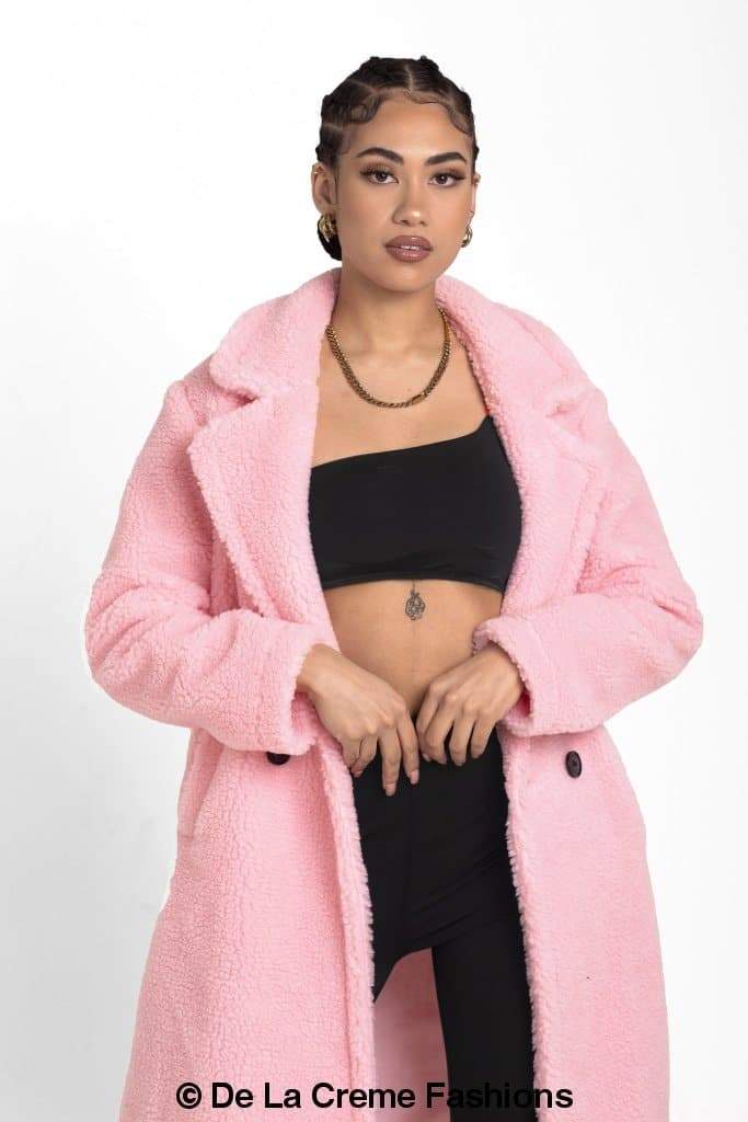 Jackie Double Breasted Borg Teddy Midi Coat - Horizon Bliss