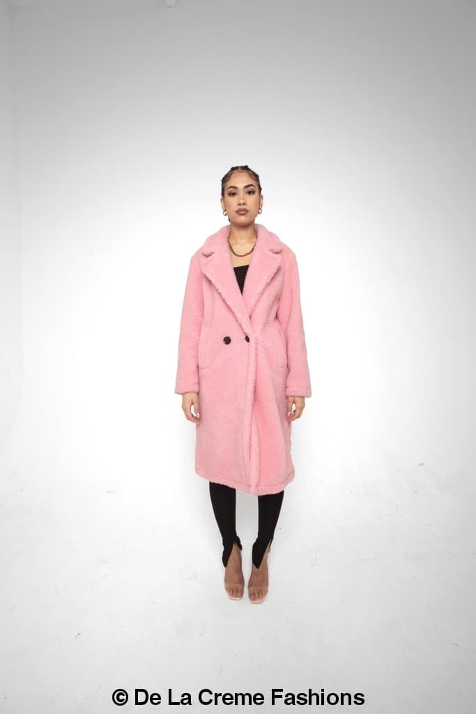 Jackie Double Breasted Borg Teddy Midi Coat - Horizon Bliss