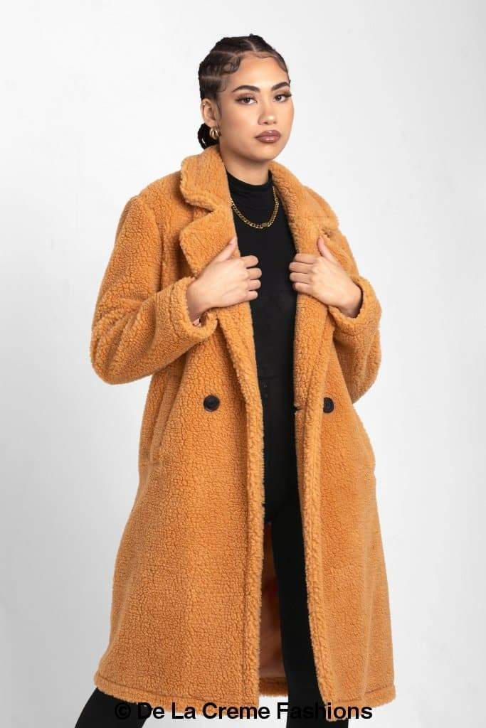 Jackie Double Breasted Borg Teddy Midi Coat - Horizon Bliss