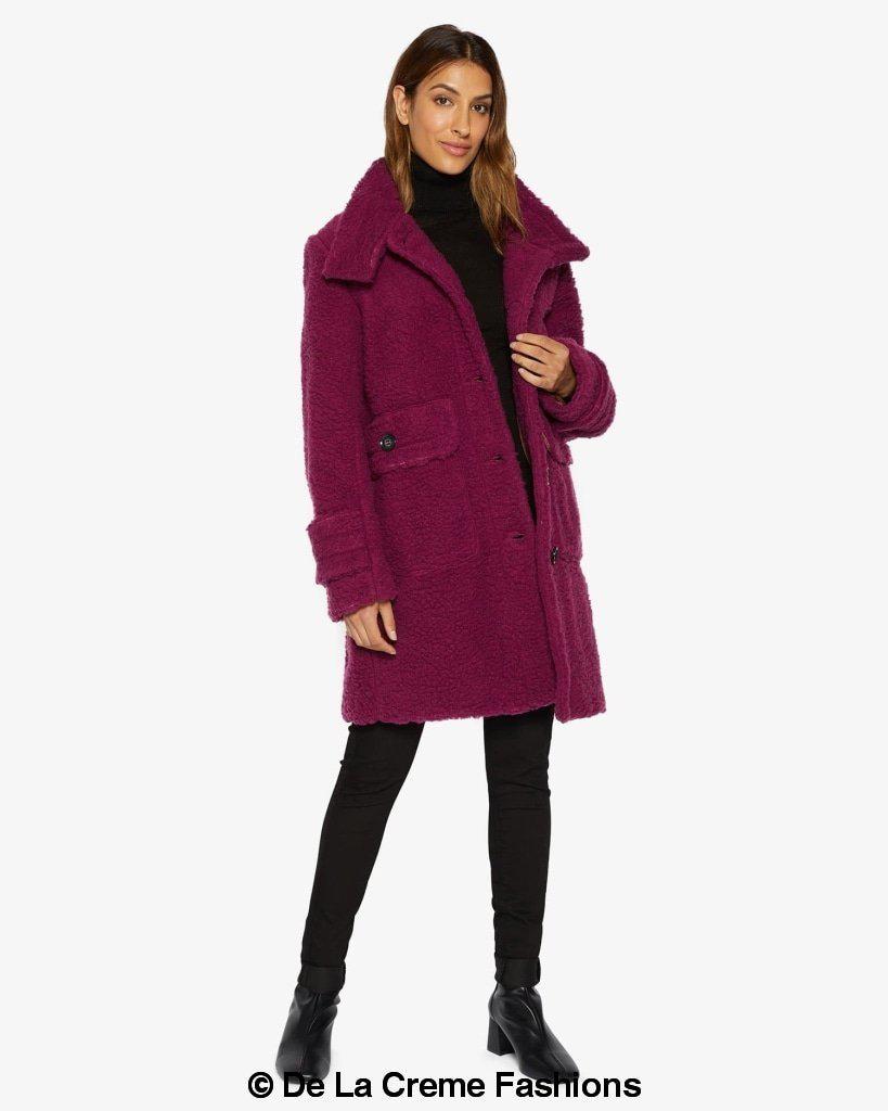 Julie High Neck Borg Teddy Coat - Horizon Bliss