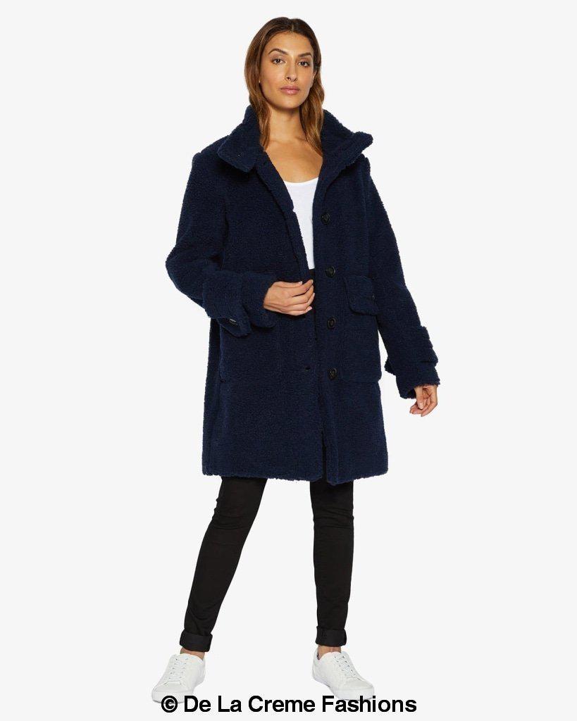 Julie High Neck Borg Teddy Coat - Horizon Bliss