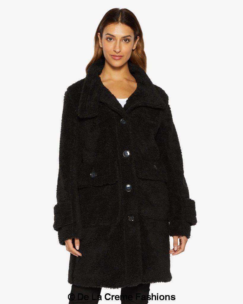 Julie High Neck Borg Teddy Coat - Horizon Bliss