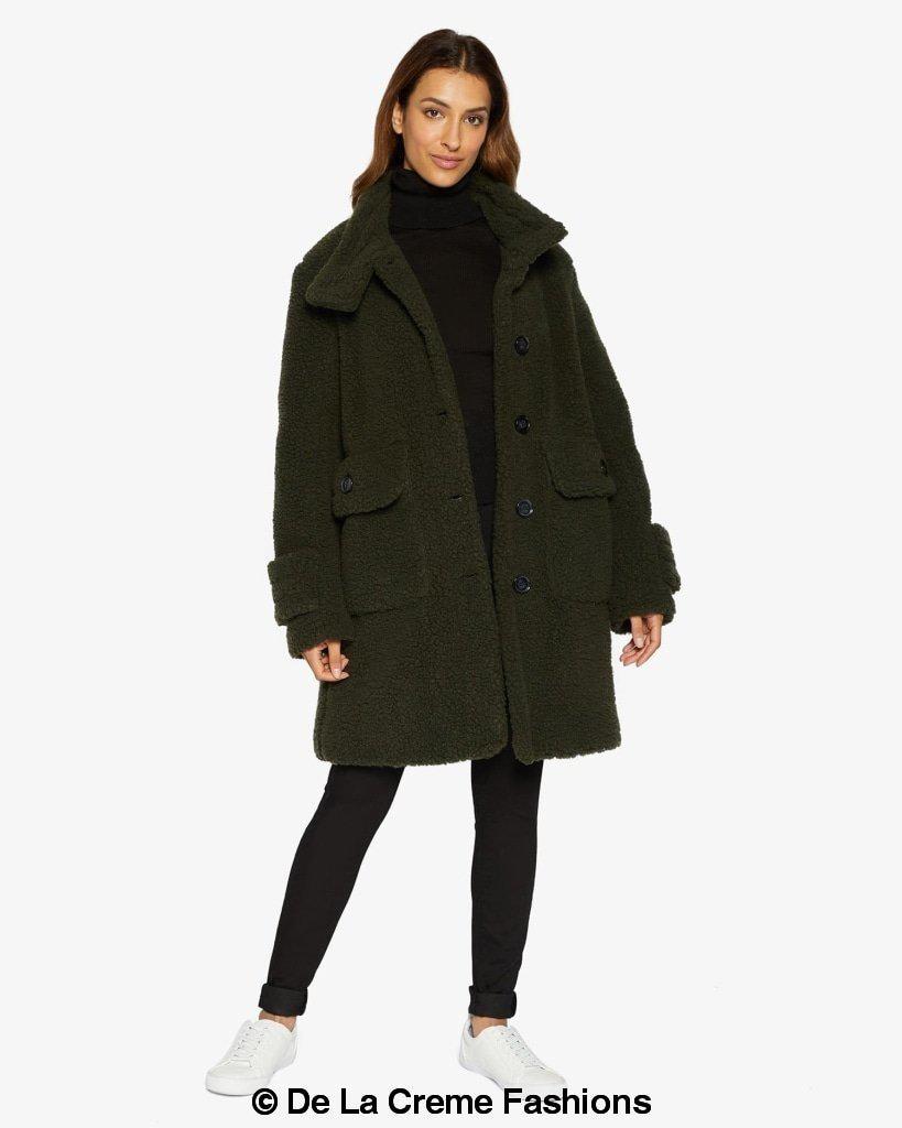 Julie High Neck Borg Teddy Coat - Horizon Bliss