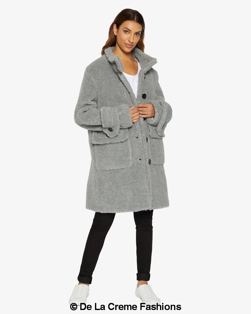 Julie High Neck Borg Teddy Coat - Horizon Bliss