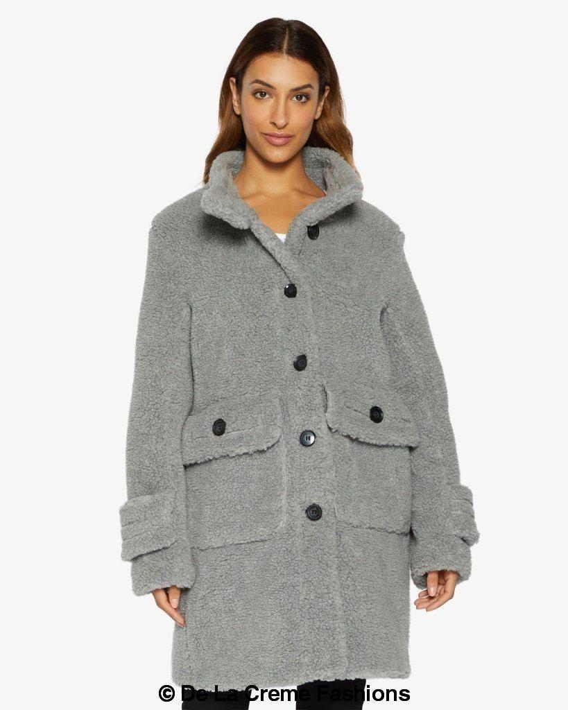 Julie High Neck Borg Teddy Coat - Horizon Bliss