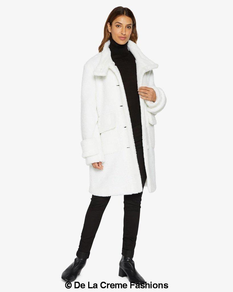 Julie High Neck Borg Teddy Coat - Horizon Bliss