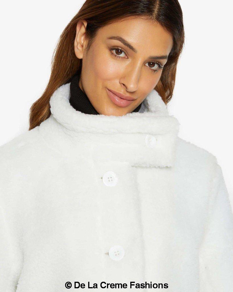 Julie High Neck Borg Teddy Coat - Horizon Bliss