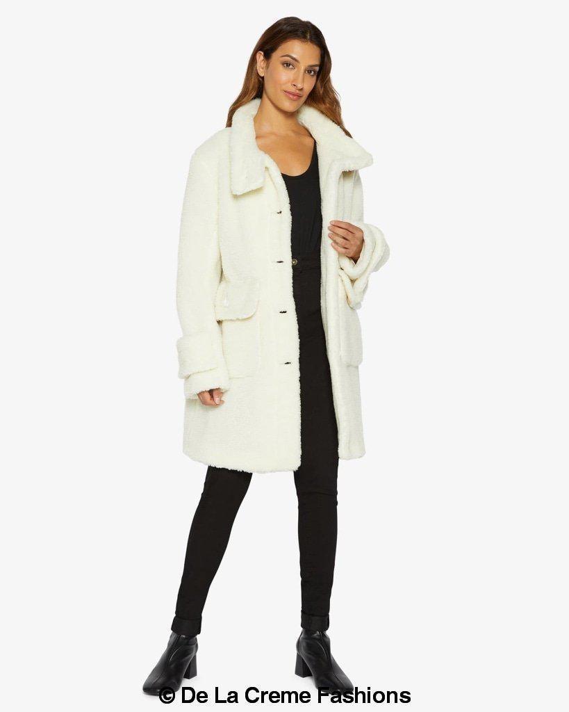 Julie High Neck Borg Teddy Coat - Horizon Bliss