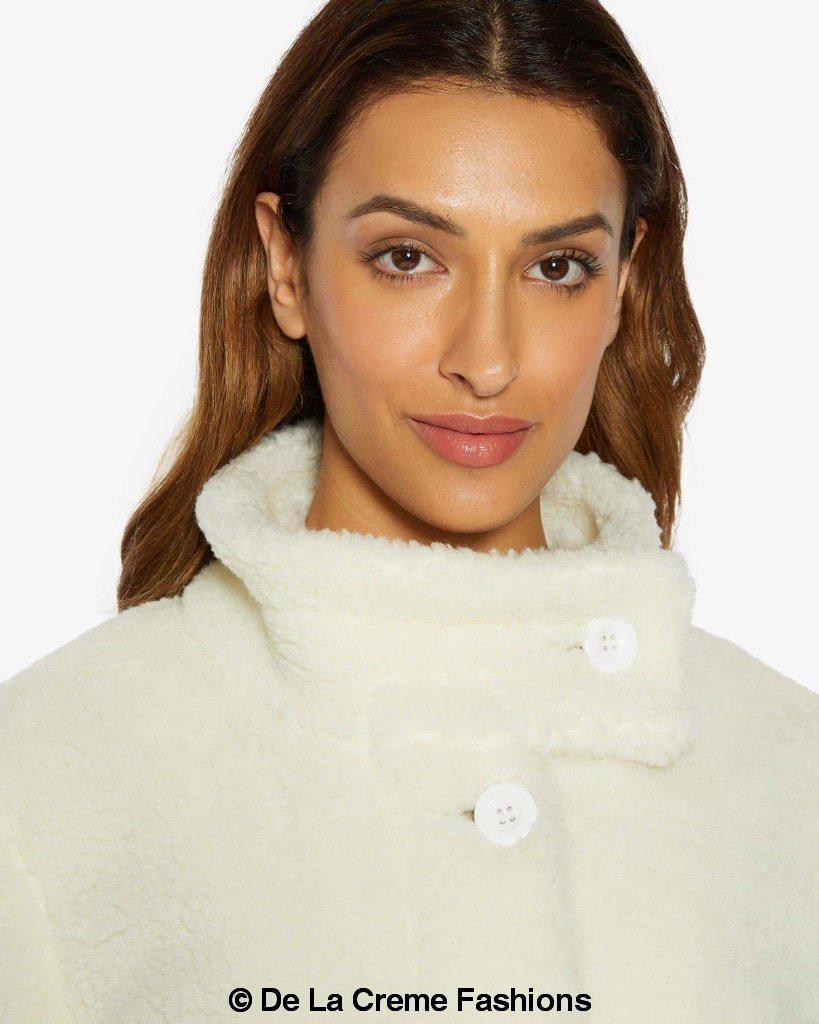 Julie High Neck Borg Teddy Coat - Horizon Bliss