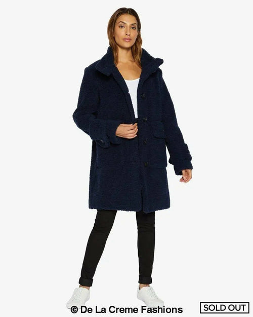 Julie High Neck Borg Teddy Coat - Horizon Bliss